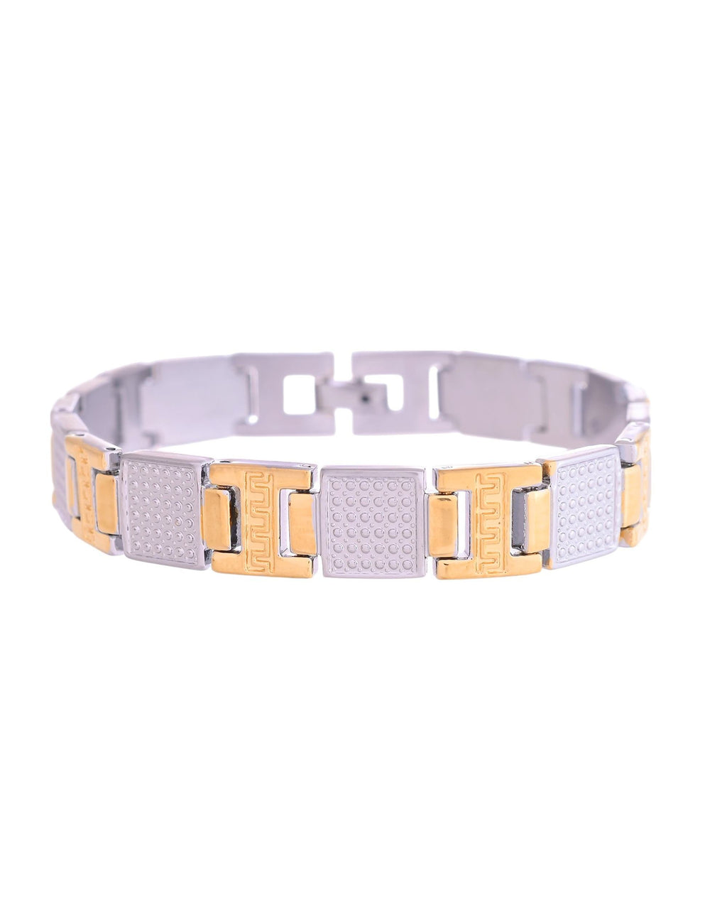 VOJ Men Dual-Toned Stainless Steel Textured Chain Bracelet | Grocsy