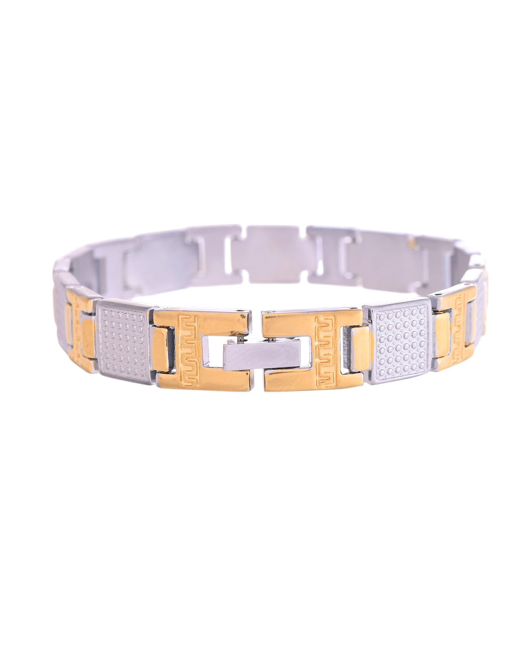 VOJ Men Dual-Toned Stainless Steel Textured Chain Bracelet | Grocsy