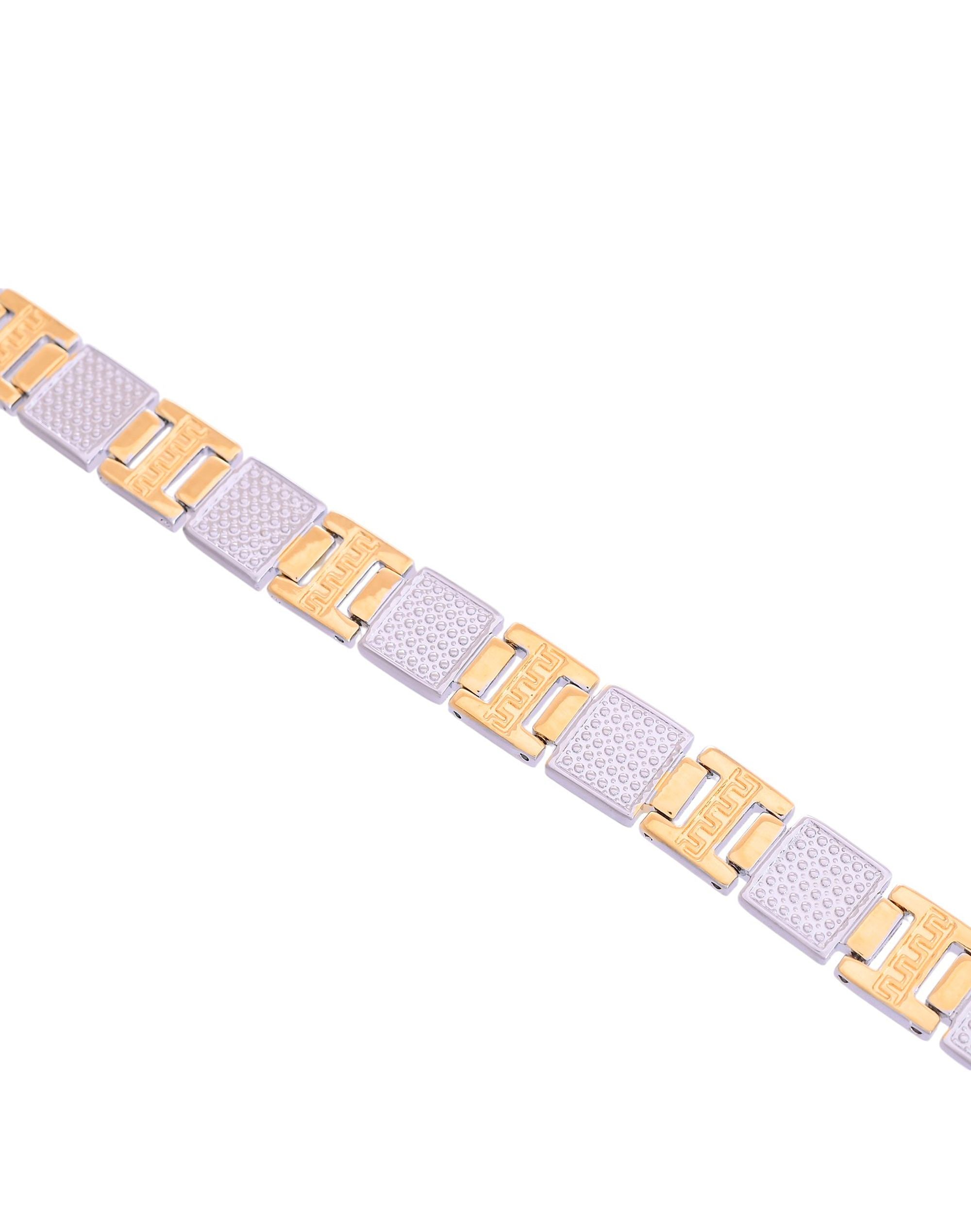 VOJ Men Dual-Toned Stainless Steel Textured Chain Bracelet | Grocsy