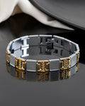 VOJ Men Dual-Toned Stainless Steel Textured Chain Bracelet | Grocsy