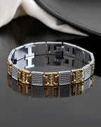 VOJ Men Dual-Toned Stainless Steel Textured Chain Bracelet | Grocsy