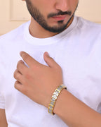 VOJ Silver And Gold Polished Stylish Geometrical Shaped Men's Bracelet