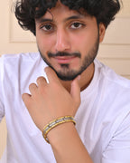 VOJ Silver And Gold Polished Textural Designed Linked Shaped Men's Bracelet | Grocsy