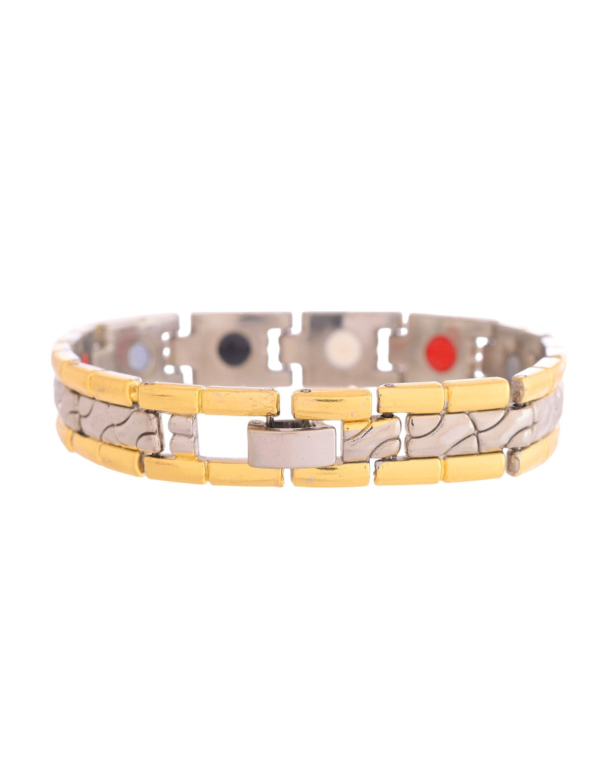 VOJ Silver And Gold Polished Textural Designed Linked Shaped Men's Bracelet | Grocsy