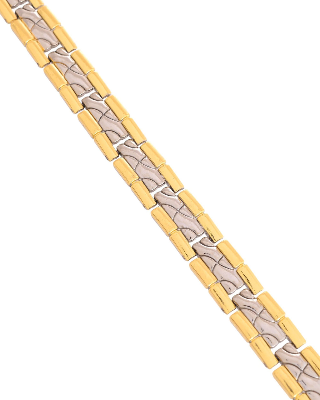 VOJ Silver And Gold Polished Textural Designed Linked Shaped Men's Bracelet | Grocsy