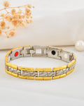VOJ Silver And Gold Polished Textural Designed Linked Shaped Men's Bracelet | Grocsy