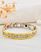 VOJ Silver And Gold Polished Textural Designed Linked Shaped Men's Bracelet | Grocsy
