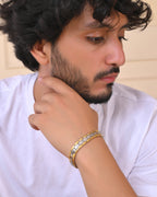 VOJ Silver And Gold Polished Minimal Geometrical Shaped Men's Bracelet | Grocsy