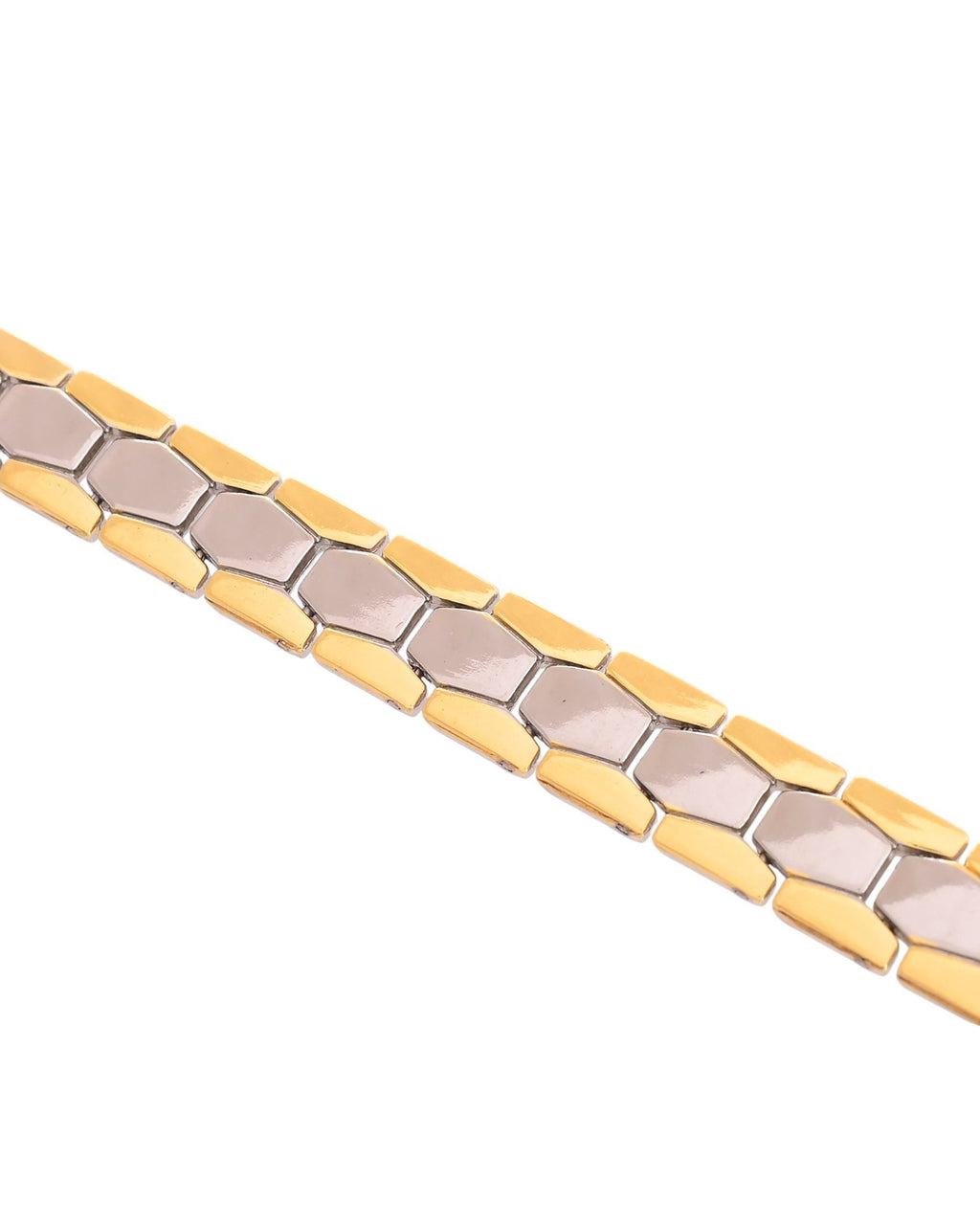 VOJ Silver And Gold Polished Minimal Geometrical Shaped Men's Bracelet | Grocsy