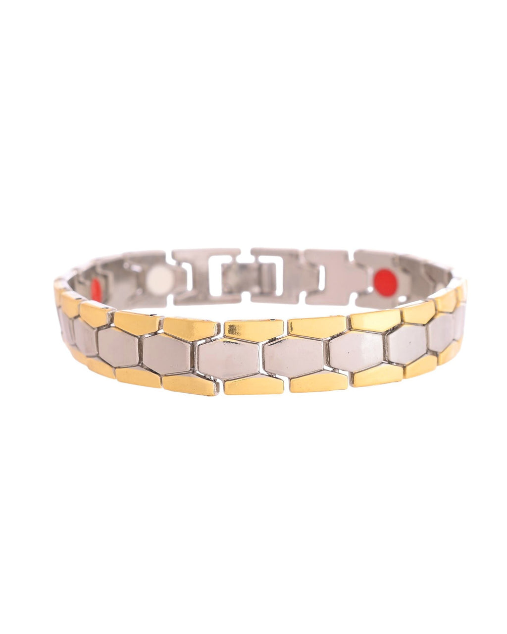 VOJ Silver And Gold Polished Minimal Geometrical Shaped Men's Bracelet | Grocsy