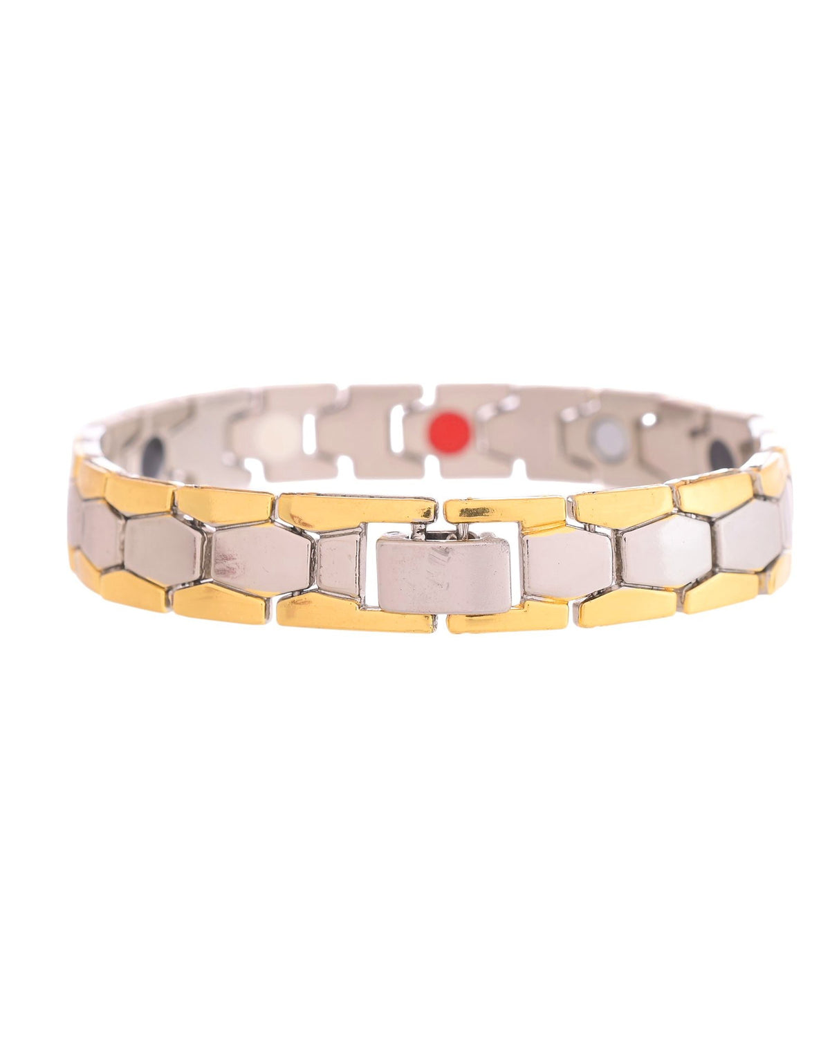 VOJ Silver And Gold Polished Minimal Geometrical Shaped Men's Bracelet | Grocsy