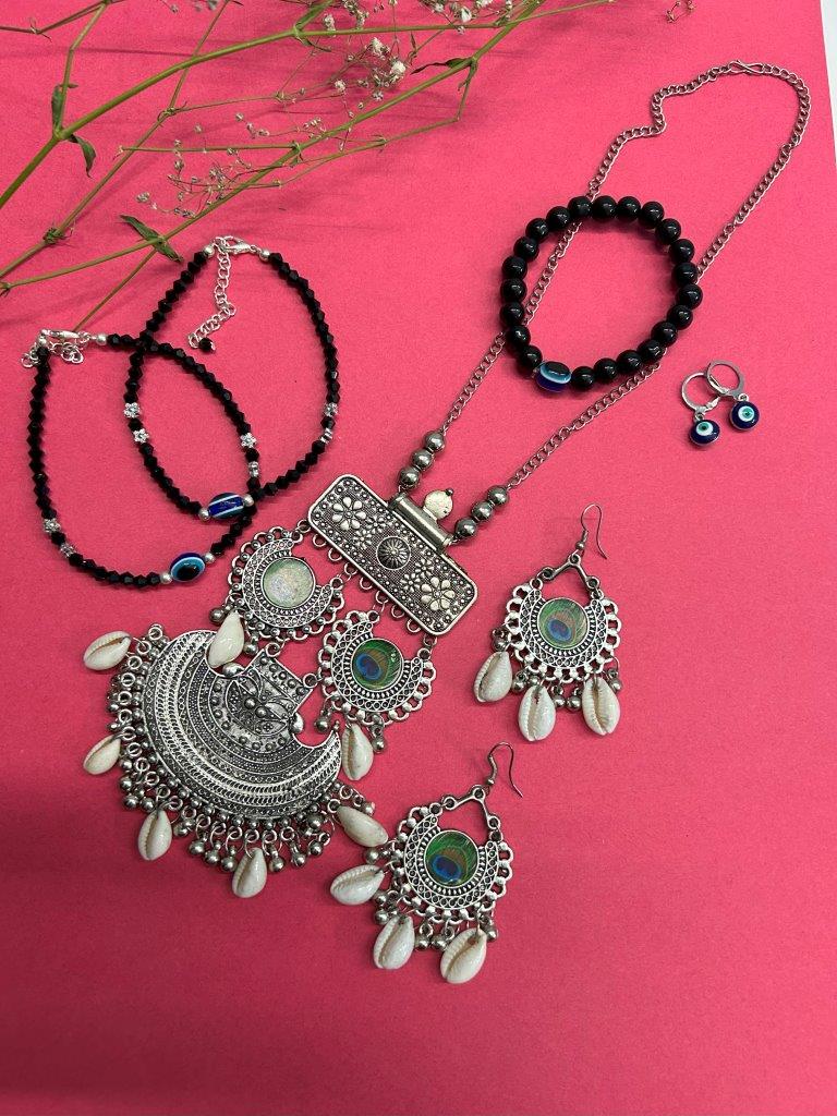 VOJ Valantine Gift Set of Oxidised and evil eye Jewellery | Grocsy