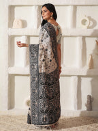Shree Shyam Fashion Linen Cotton Black & Cream Saree | Grocsy