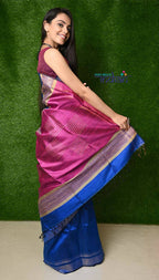 Very Much Indian Handwoven Raw Silk Dupion Saree - Cobalt Blue With Purple Pallu | Grocsy