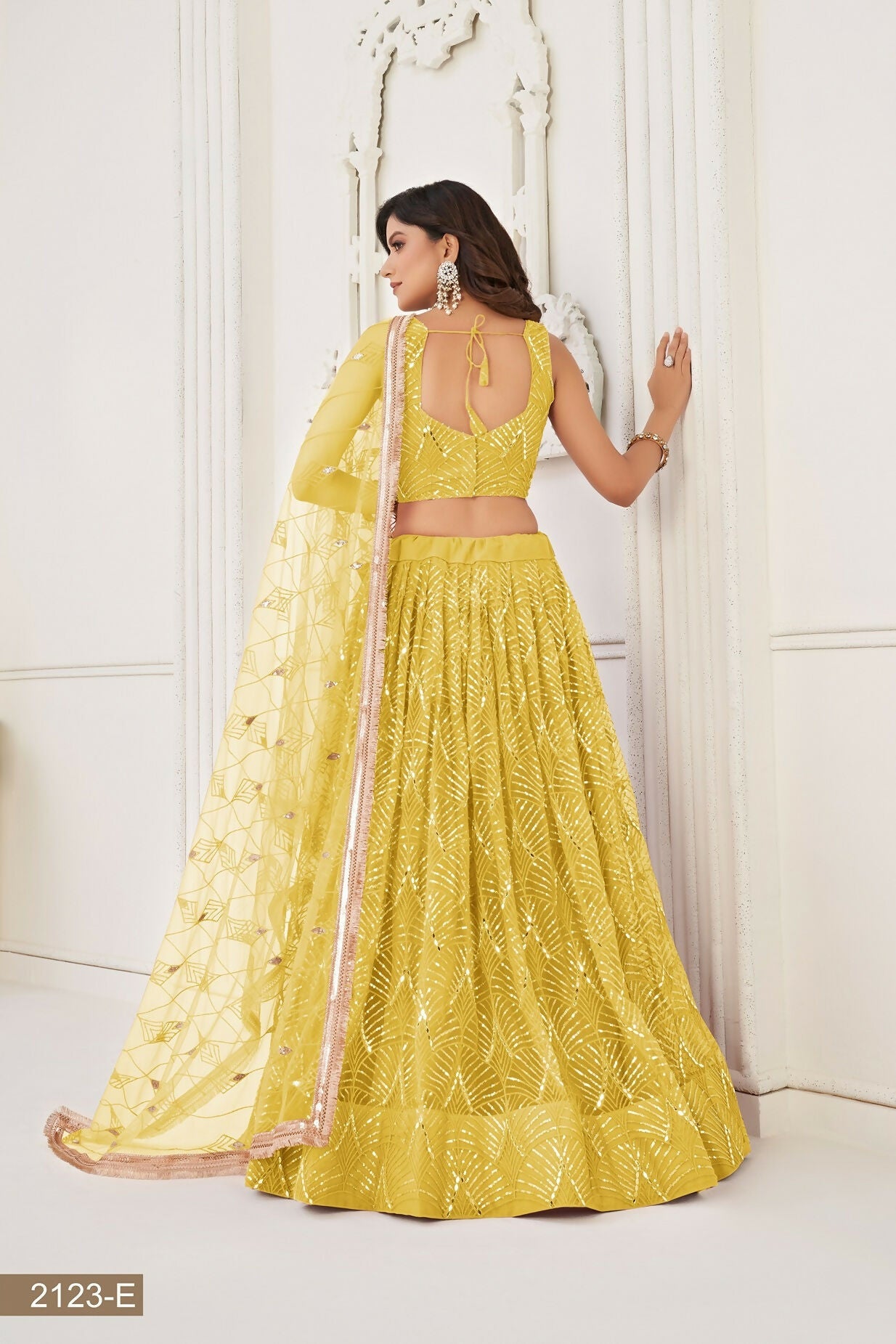 Eilara Glamorous Yellow Net With Sequins And Thread Embroidery Real Mirror Work Lehenga Choli For Wedding | Grocsy