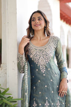 Joban Fashion Grey Readymade Kurta Set With Sequence embroidery Work | Grocsy