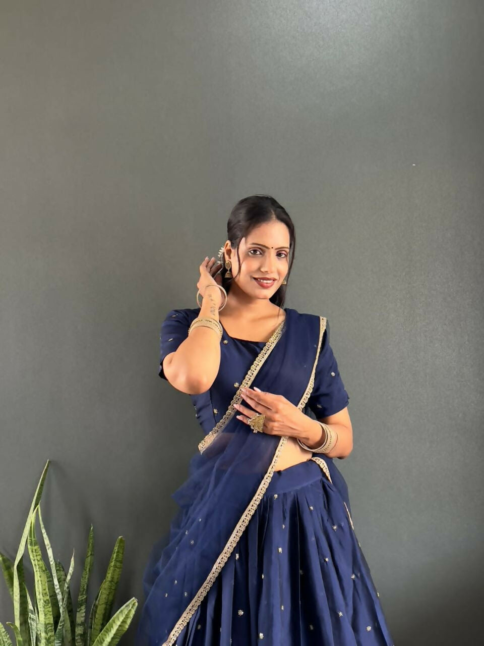 Teeya Creation New Trendy Stylist South Style Lehenga Choli Set - Dark-Navy-Blue | Grocsy
