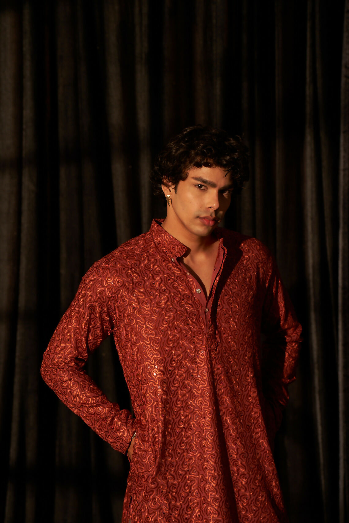 Berry Red Viscose Chikankari Embroidery Work Men's Kurta Set - Mahotsav | Grocsy