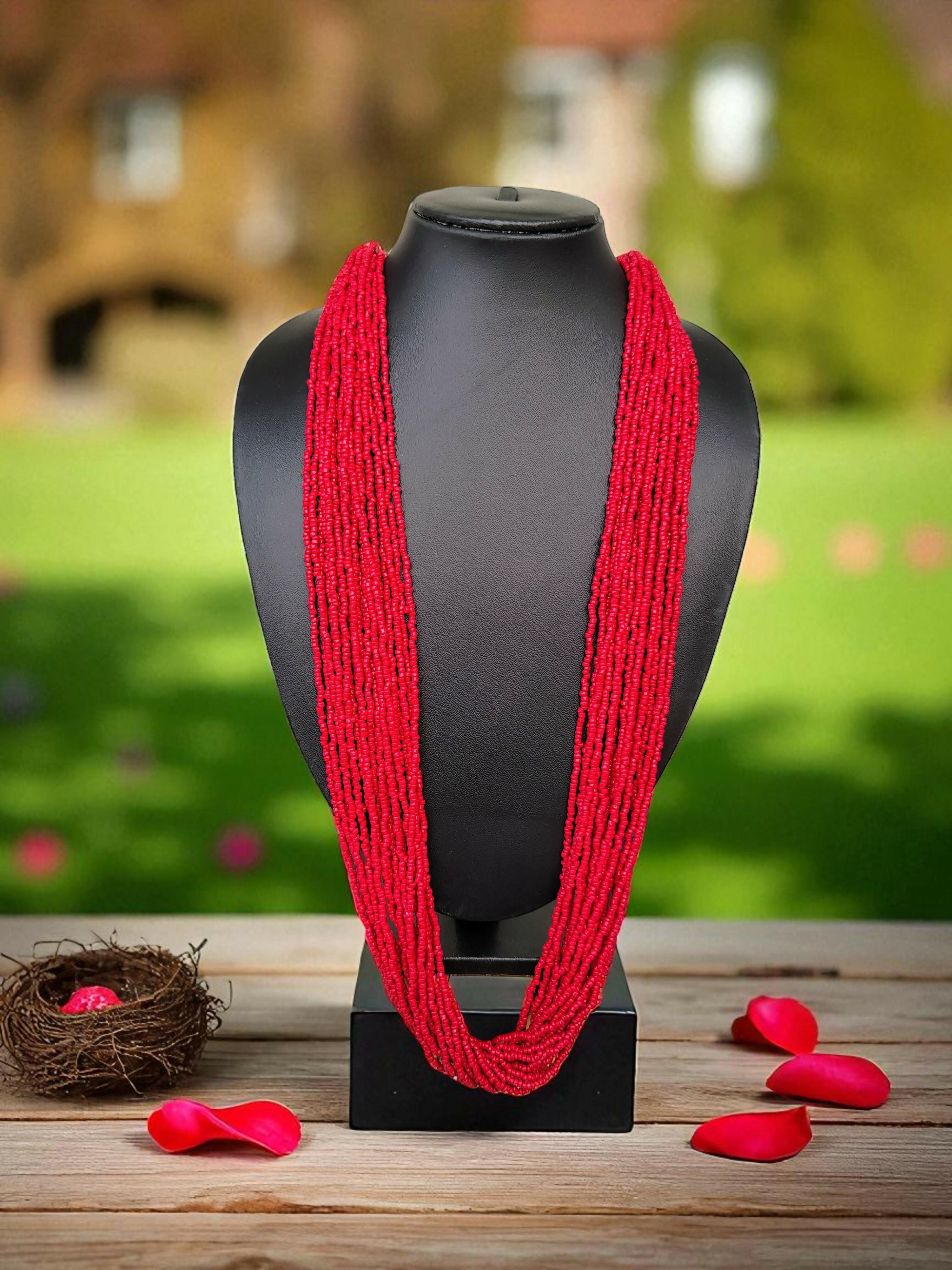 Inhanns Rangsaaz 20-Layer Luxe Long Beaded Only Necklace - Red Only Necklace | Grocsy
