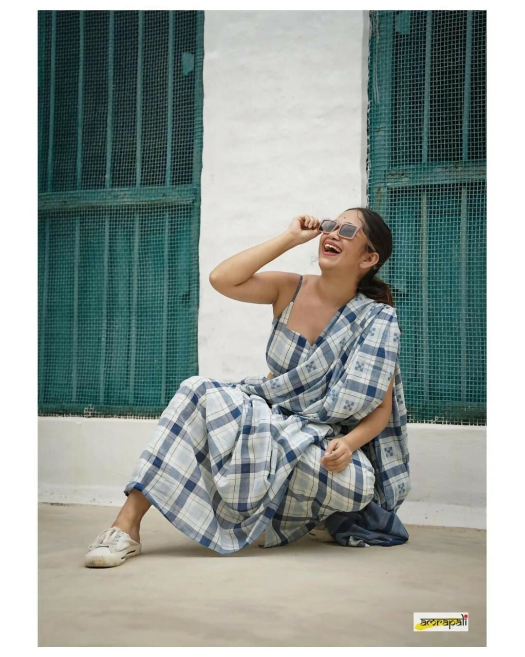 Exclusive Collection Beautiful Check Blue Pure Cotton Woven Handloom Saree With Running Blouse Piece | Grocsy