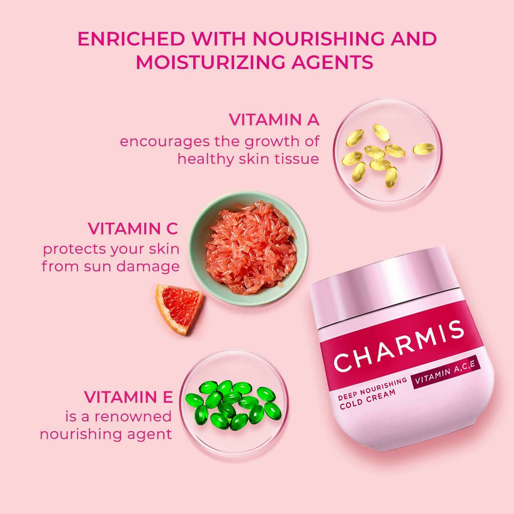 Charmis Deep Nourishing Cold Cream with Vitamin C, A and E for Glowing and Moisturized Skin | Grocsy