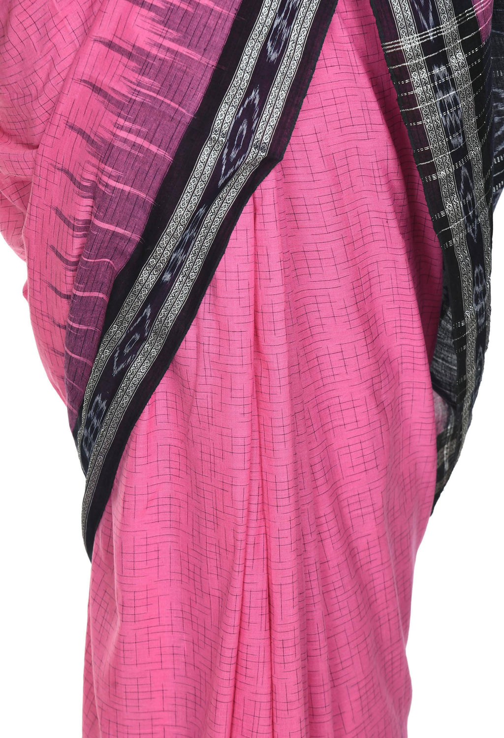 Vamika Sambalpuri Ikat Cotton Jharana Pink & Black Saree | Grocsy