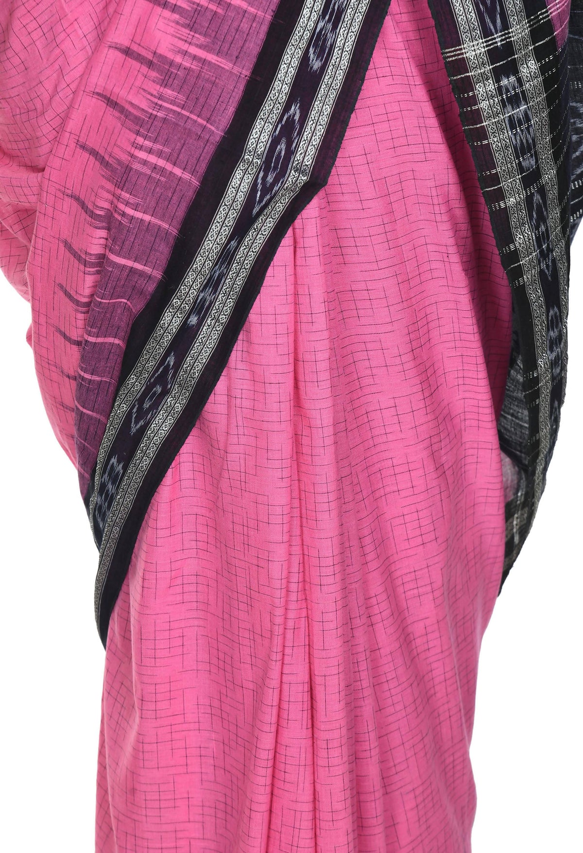 Vamika Sambalpuri Ikat Cotton Jharana Pink & Black Saree | Grocsy