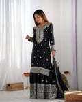 Teeya Creation Black Colour Chinnon Silk Heavy Embroidery Work Fully Stitched Salwar Suit | Grocsy