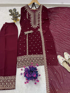 Teeya Creation Maroon Color Faux Georgette Embroidery Work Party Wear Salwar Suit | Grocsy
