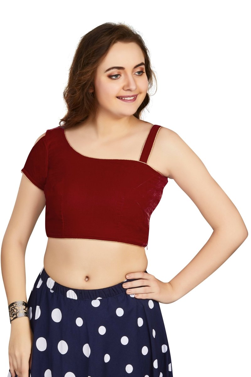 Aastha Fashion Women's Women's Maroon Velvet Solid Readymade Blouse | Grocsy