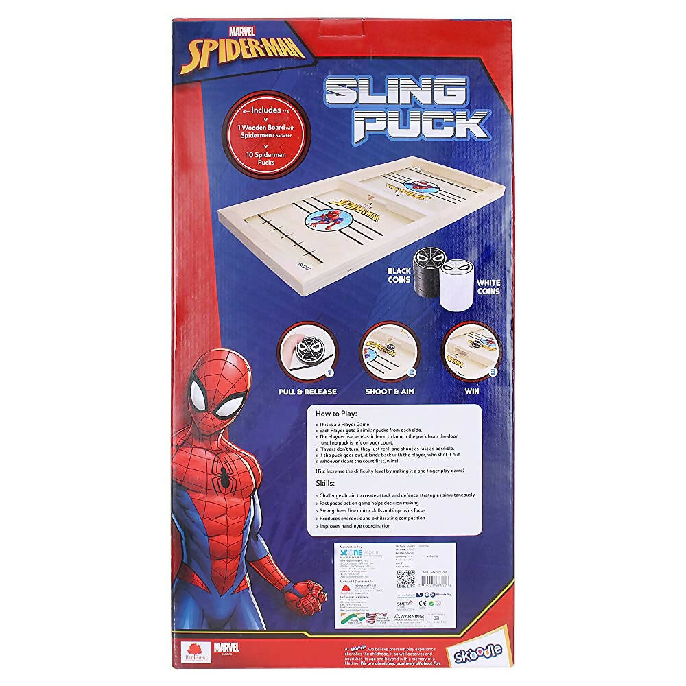 Skoodle Marvel Spider-Man Sling Puck Game, Super Fast Portable Table Board Game for Kids and Adults | Grocsy