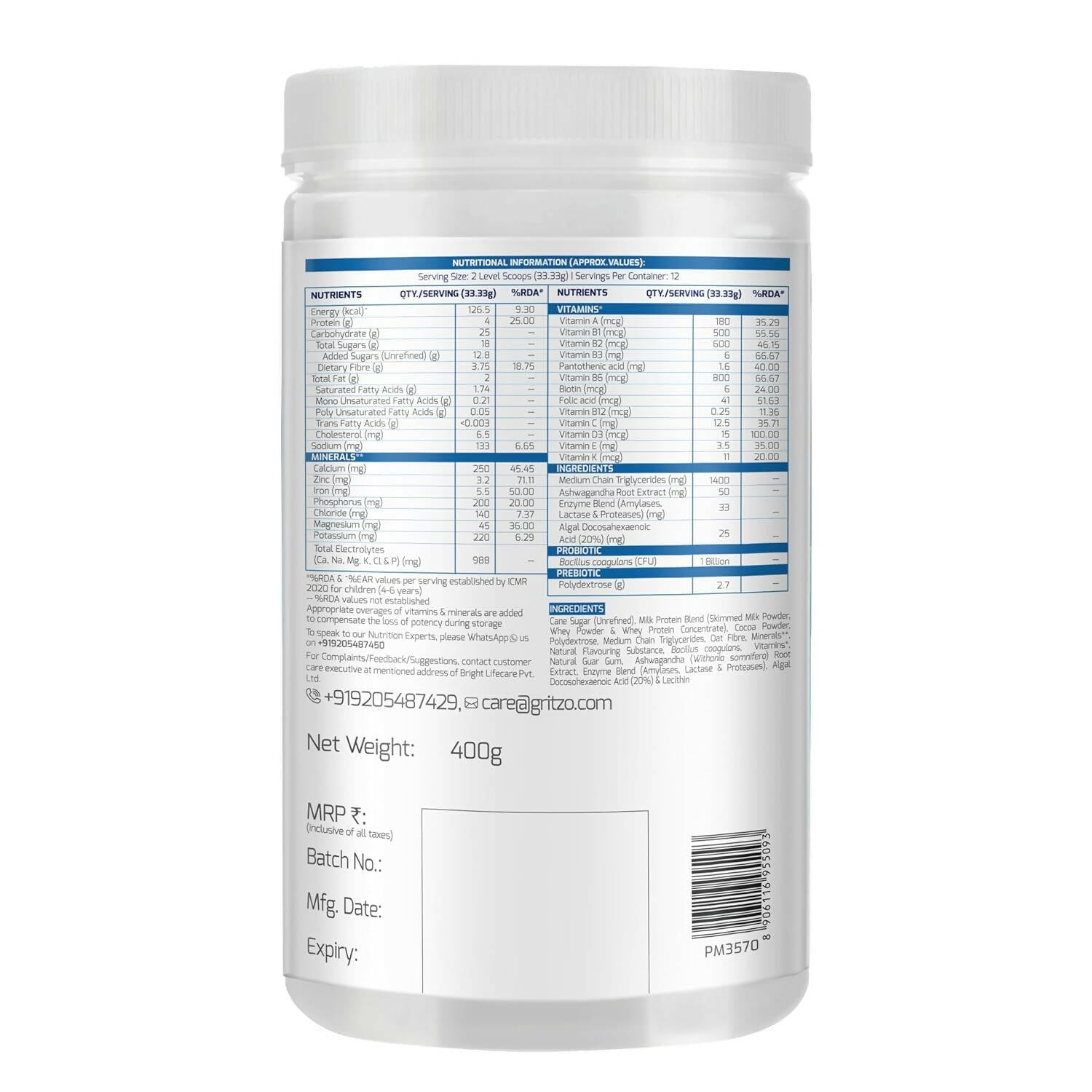 Gritzo Supermilk Weight+ For 4-7Y Boys - Double Chocolate Flavor | Grocsy