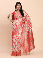 Shree Shyam Fashion Linen Cotton Red Saree | Grocsy