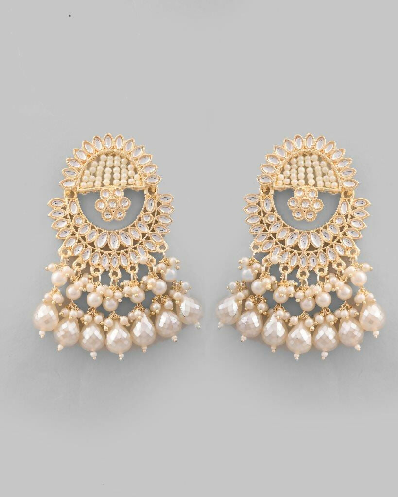 VOJ Gold-Polished Pearl Studded Chandbali Earrings