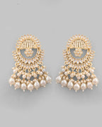 VOJ Gold-Polished Pearl Studded Chandbali Earrings
