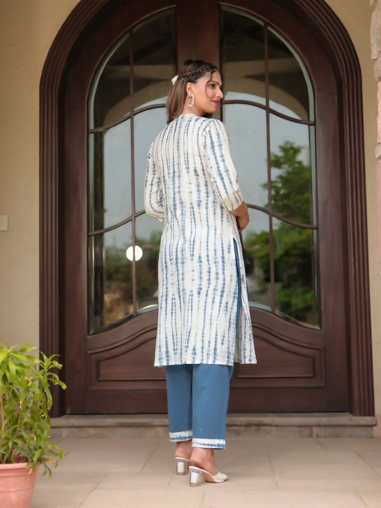Aramya Straight Soft Cotton Tie-Dye Print Women's Kurta - Blue | Grocsy