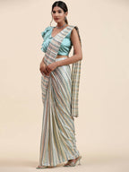 Sky Blue Pure Georgette Sequence work Ready to wear Saree with stitched Blouse - Satiksha | Grocsy