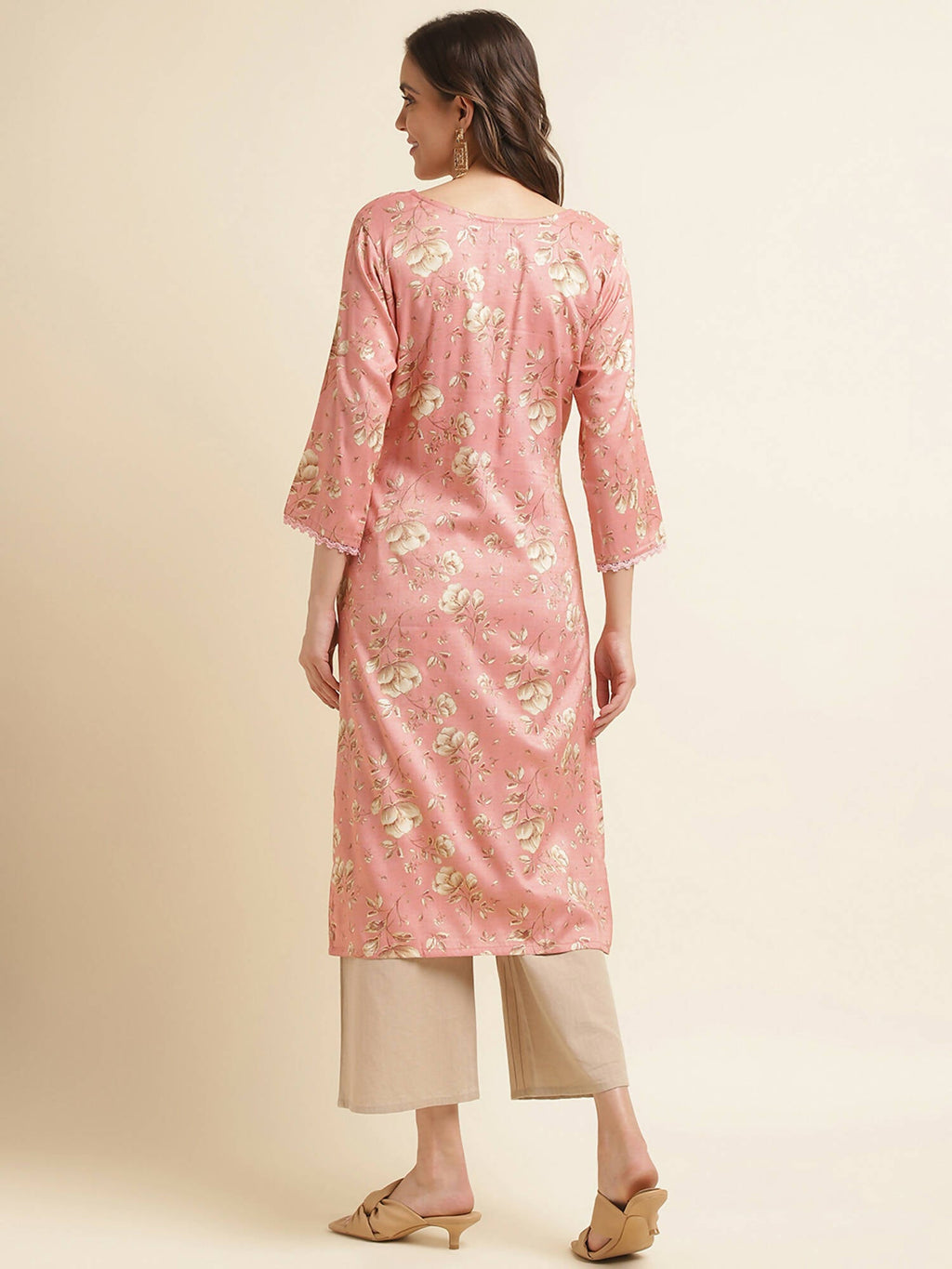 Pink Poly Rayon Floral Printed Straight Kurta - Prasuti | Grocsy