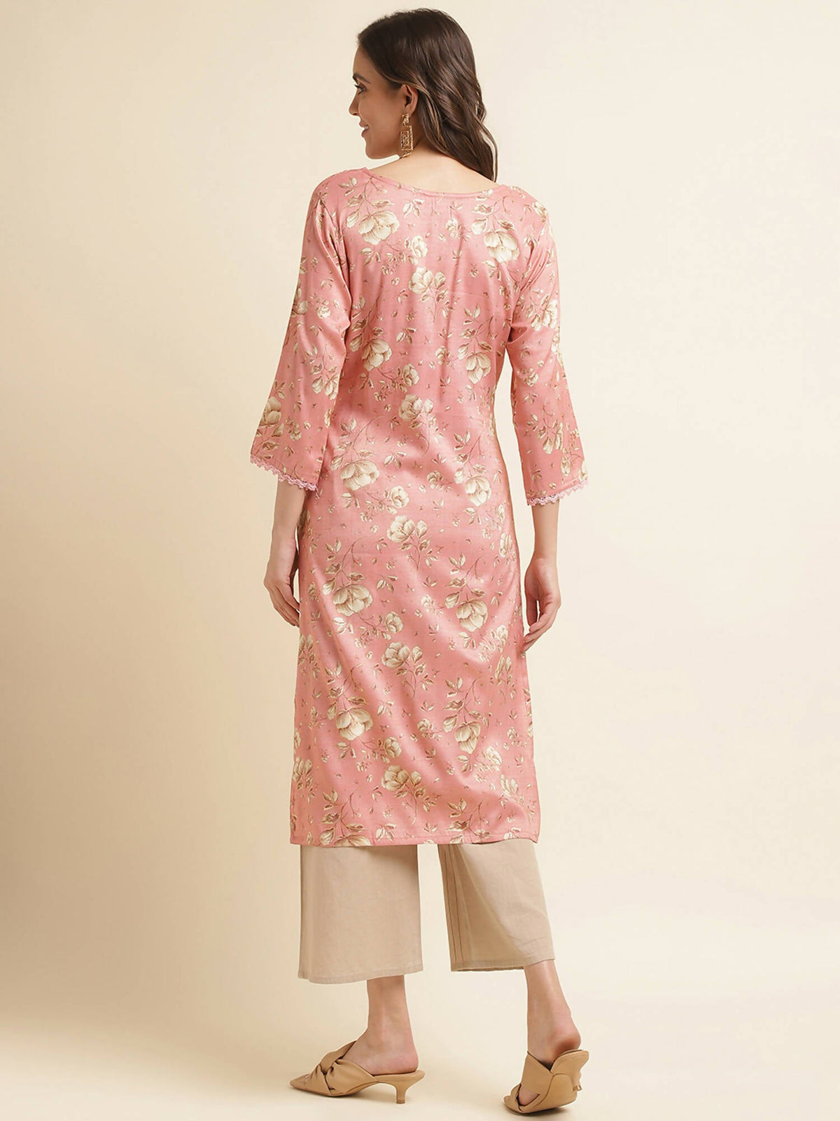Pink Poly Rayon Floral Printed Straight Kurta - Prasuti | Grocsy