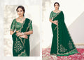 Green Pure Crepe Silk Embroidered Saree with Unstitched Blouse - Norita Varya | Grocsy