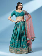 House of Panchhi Green Pure Georgette Sequins Embroidered Lehenga | Grocsy