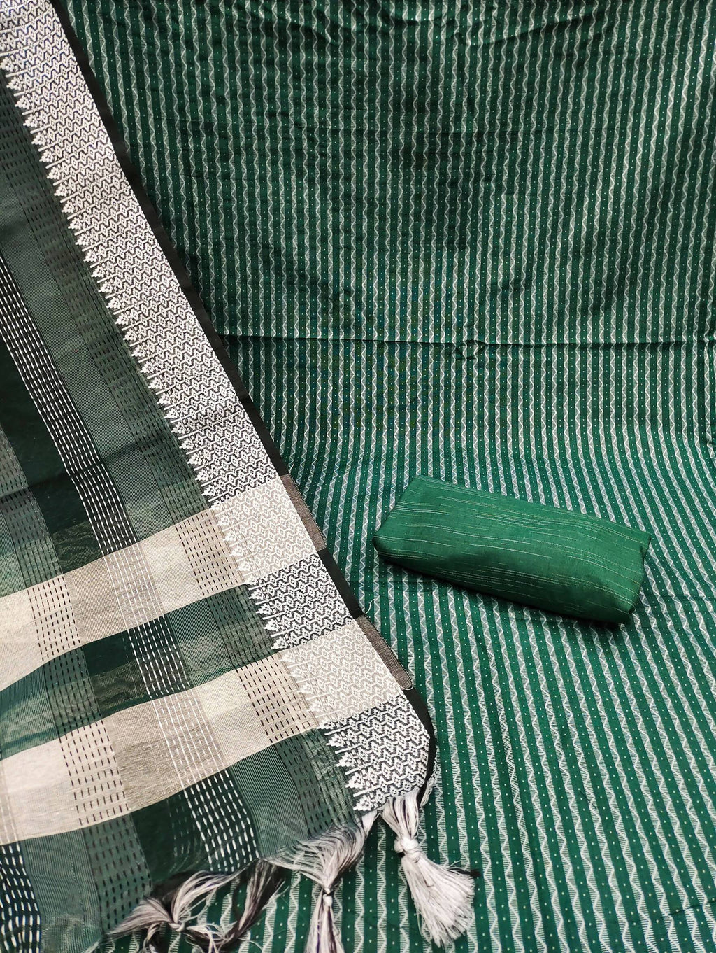 Green Cotton Jacquard Woven Unstitched Dress Material - Amara | Grocsy