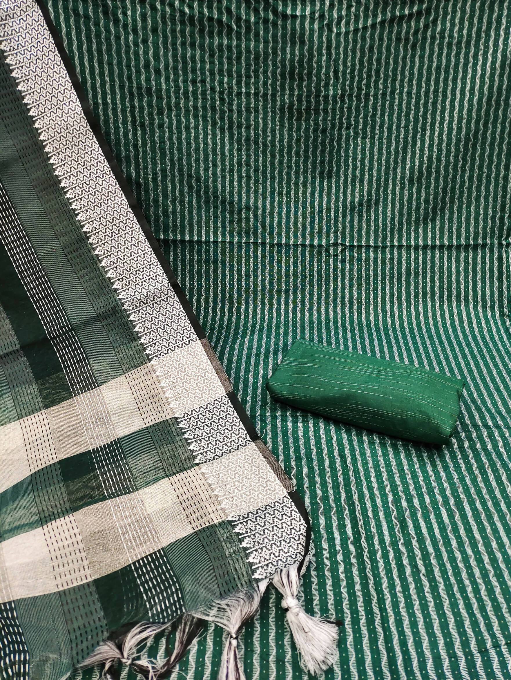 Green Cotton Jacquard Woven Unstitched Dress Material - Amara | Grocsy