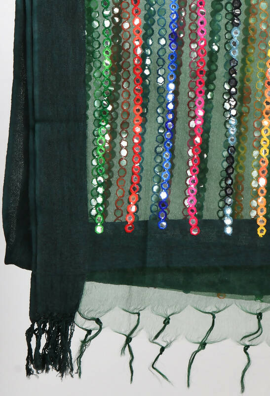 Mominos Fashion Moeza Women's Orgenza Multi Thread Mirror Work Bottle Green Dupatta | Grocsy