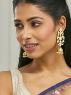 Nuyug 22K Gold-Plated Regal Kundan Stone Studded & Pearl Drop Jhumkas | Grocsy