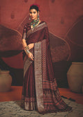 Joban Fashion Maroon Art Silk With Fine Viscose Border Ajrak Full Body Print With Soft Finish Saree | Grocsy