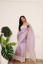 Vamsee Divya Lavender Organza Saree | Grocsy