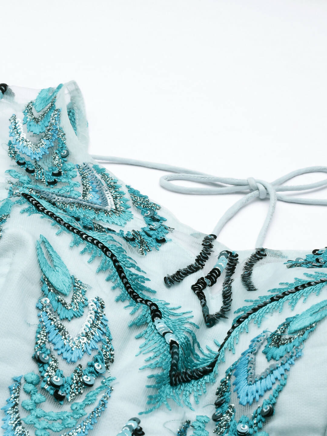 House of Panchhi Seagreen Net Sequins Embroidered Lehenga & Blouse with Dupatta | Grocsy