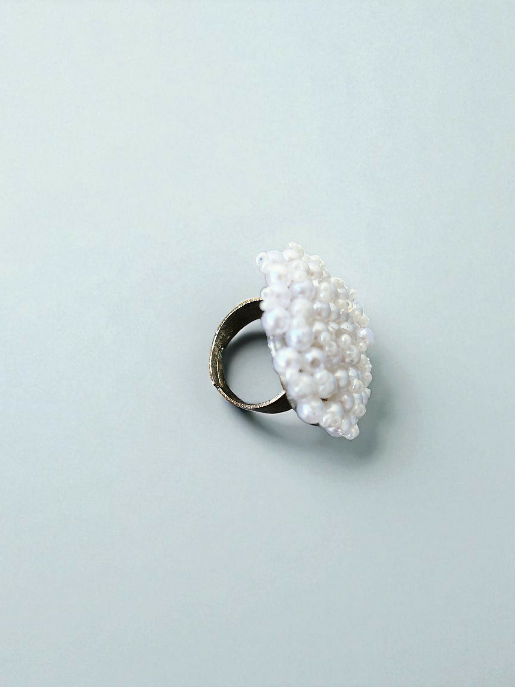Inhanns Rang-E-Roshan Adjustable Ring – Handmade Crystal Statement Ring - Pearl | Grocsy