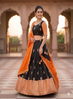 Teeya Creation Elegant Black Border Work Festive Chaniya Choli Set for Women | Grocsy
